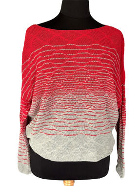 Sarah Pacini Italy Linen Knit Oversized Sweater Ombre Red Gray Coastal Lagenlook
